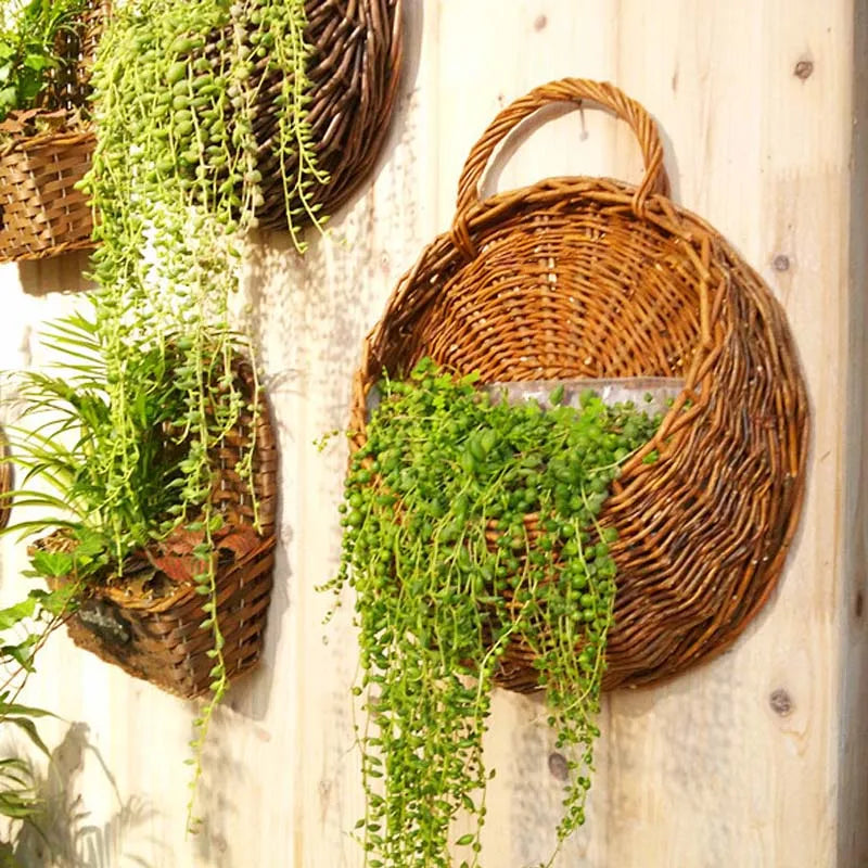 Handmade Wicker Rattan Wall Planter - Novique