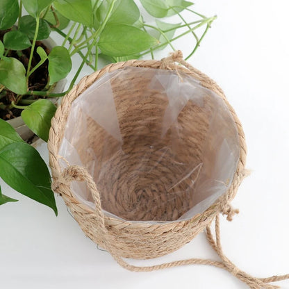 Jute Macrame Hanging Planter Basket - Novique