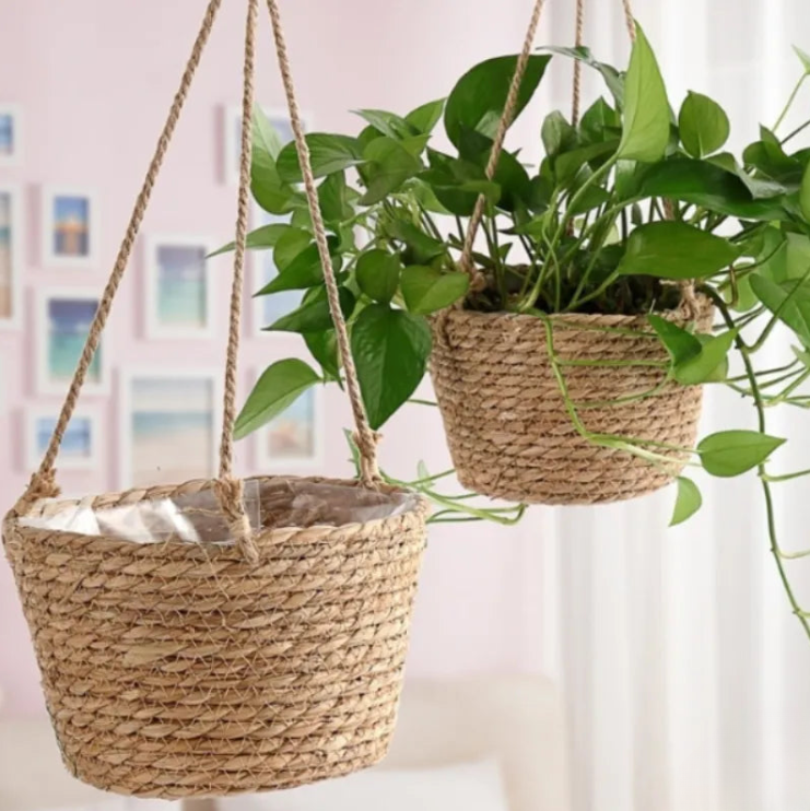 Jute Macrame Hanging Planter Basket - Novique